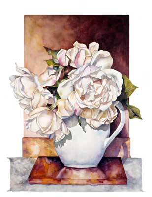White Roses in White Jug