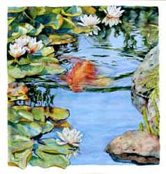 Angel, Loi and water lilies by Sally Robertson