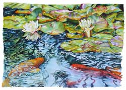 Convergence, Koi and Water Lilies by Sally Robertson