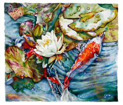 Julie, koi and water lilies by Sally Robertson
