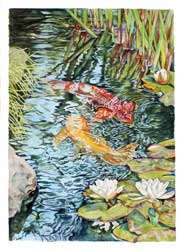 Rendezvous, print of koi and water lilies by Sally Robertson