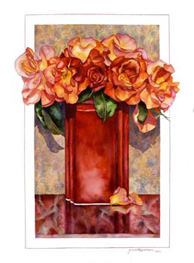 Sally Robertson Botanical print of Edwardian Lady roses in art deco vase